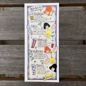 VINTAGE . 90s COCKTAIL RECIPE ORIGINAL ART CARD